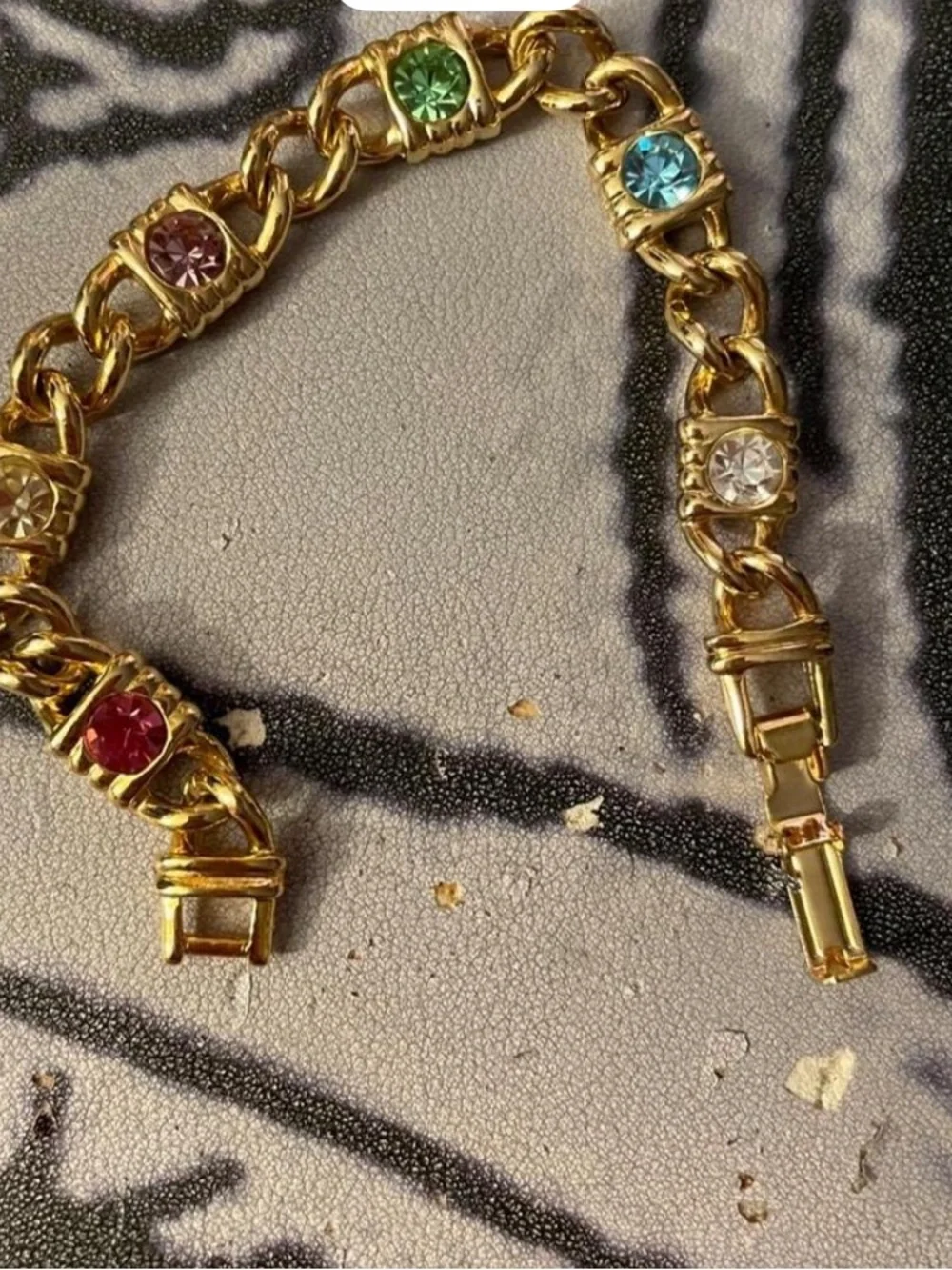 Gold-Tone Multi-Color Rhinestone Link Bracelet